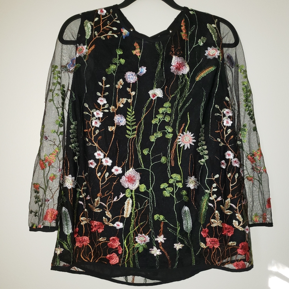 Sheer Embroidered Floral Blouse